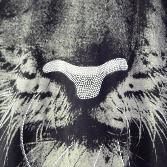 NEW HEADS OR TAILS Rhinestone Tiger Face HOODIE PULLOVER SWEATSHIRT Black Large - Picture 6 of 8